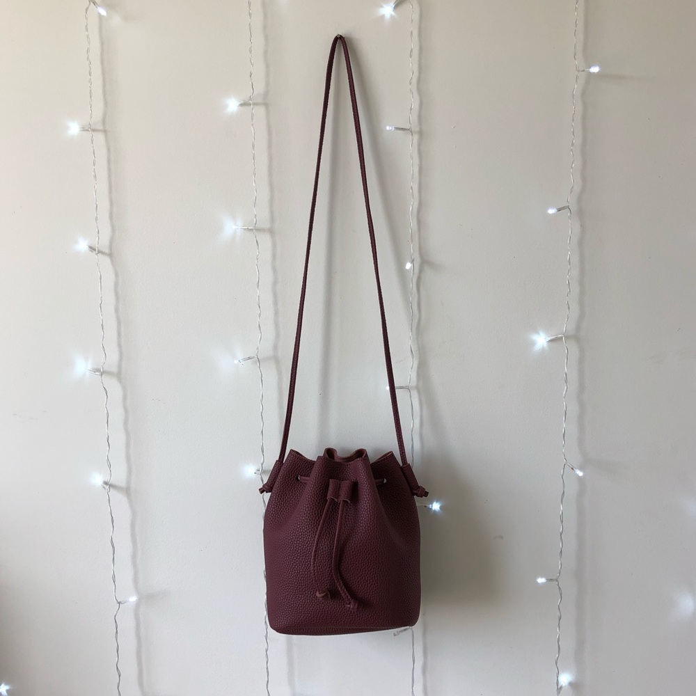 Maroon Drawstring Bucket Bag